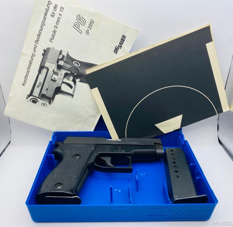 Sig Sauer P6 West German Police P225 9mm w/ Case, Manual & Test Target -img-0