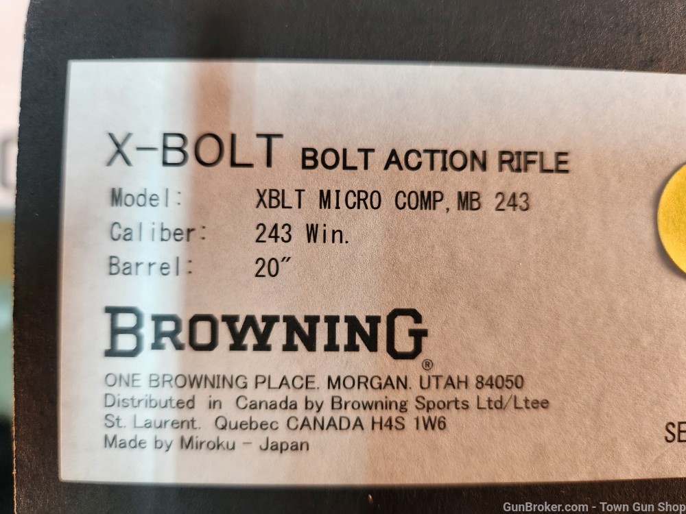 BROWNING X-BOLT MICRO COMP .243WIN 20" NEW! PENNY AUCTION!-img-0