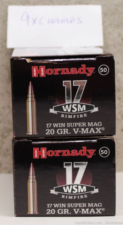 100 Rounds Hornady 17 WSM 17WSM 20 Gr V-MAX ammo-img-0