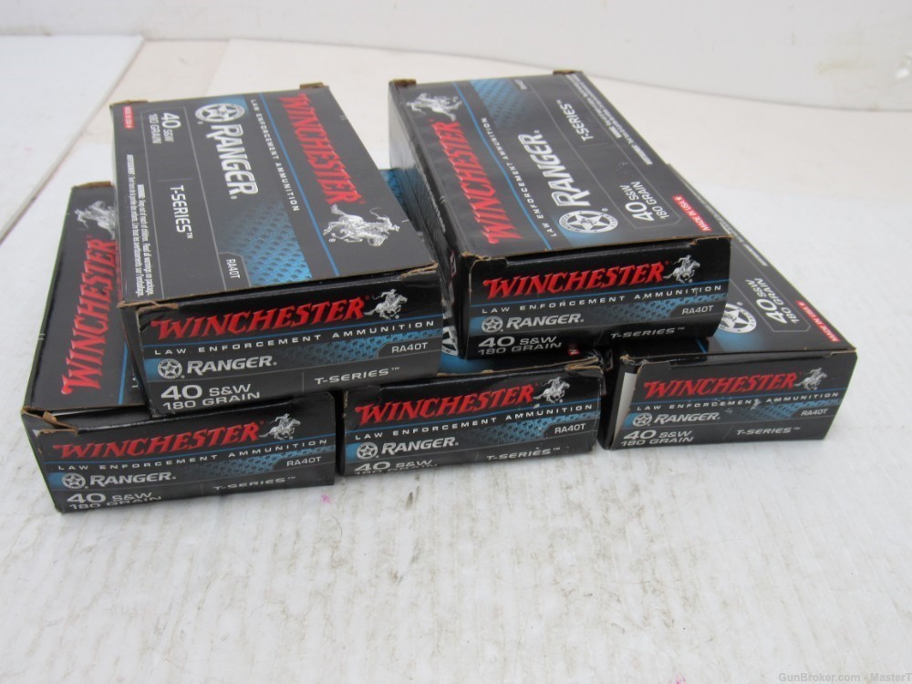 250rds 5 bxs Winchester Ranger™ LE RA40T 40 S&W 180 GR JHP T-Series-img-0