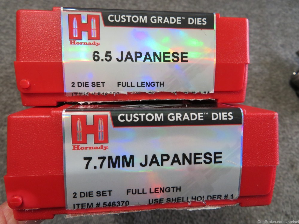 2-EXC. HORNADY MADE CUSTOM GRADE DIE SETS-6.5mm & 7.7mm JAPANESE ARISAKA-img-1