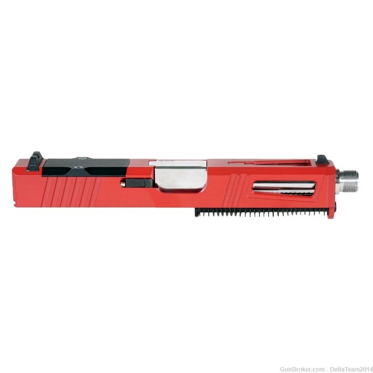 Complete Slide for Glock 19 - Red Crimson Slide - Threaded Polished Barrel-img-1