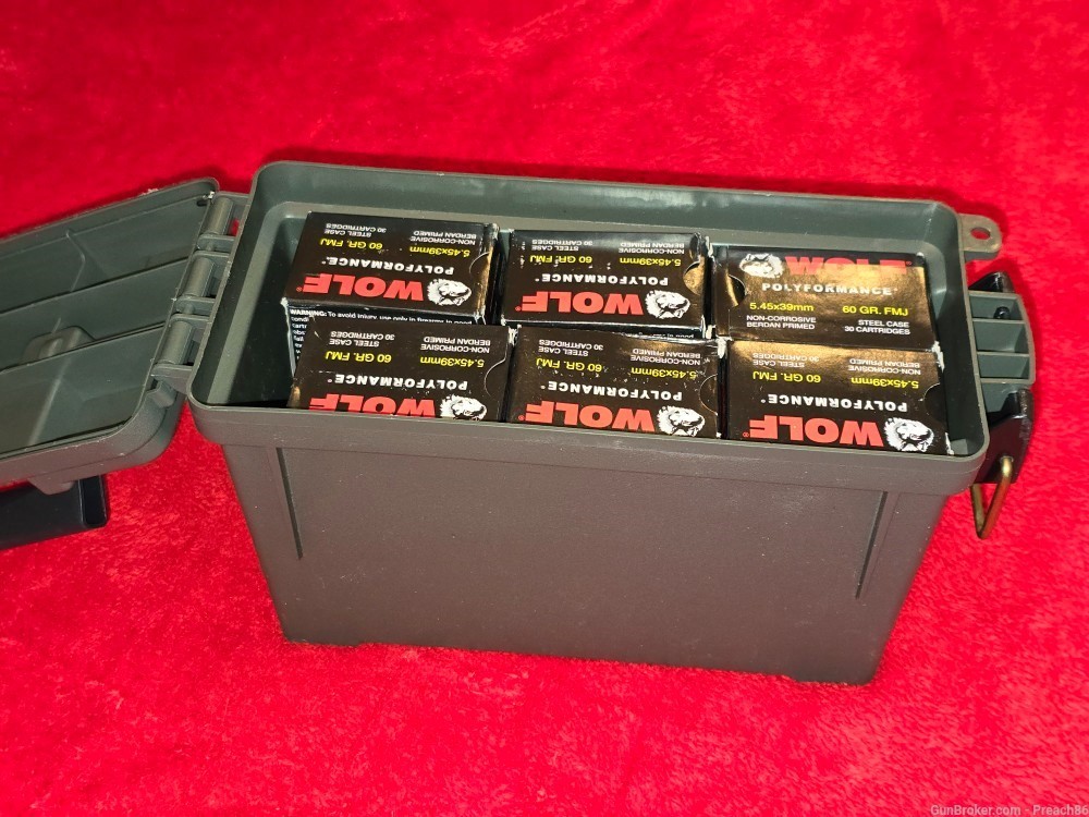 5.45x39 Ammo 540 Rounds of Wolf FMJ with Ammo Can. Made In Russia-img-3