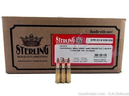 100 Rounds Century Arms Sterling Brass Ammunition 7.62x39 123gr FMJ -img-0