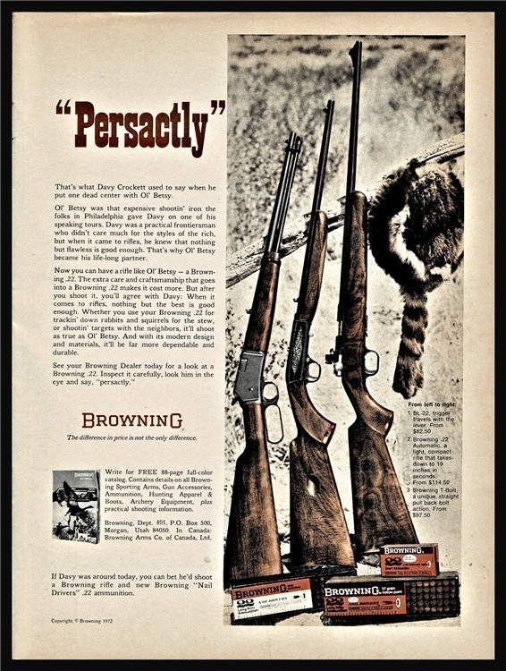 1972 BROWNING BL Automtic and T-Bolt .22 Rifle PRINT AD-img-0