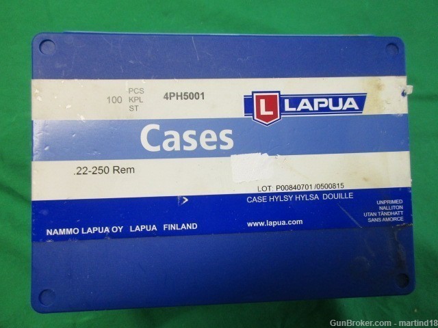 Lapua Brass Cases 22-250 Remington 100-Ct New unopened box 4PH5001-img-0