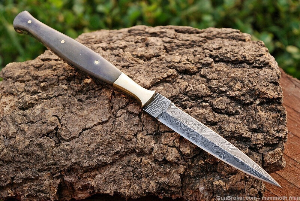 Damascus fixed dagger with leather sheath-img-2