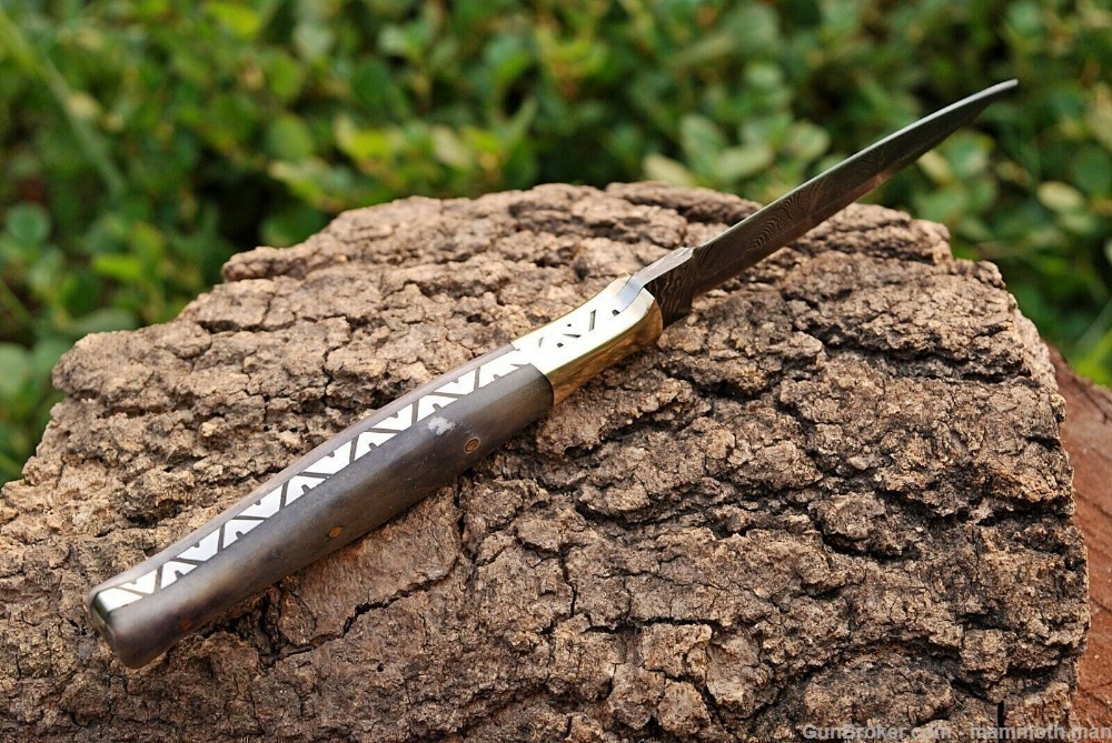 Damascus fixed dagger with leather sheath-img-0