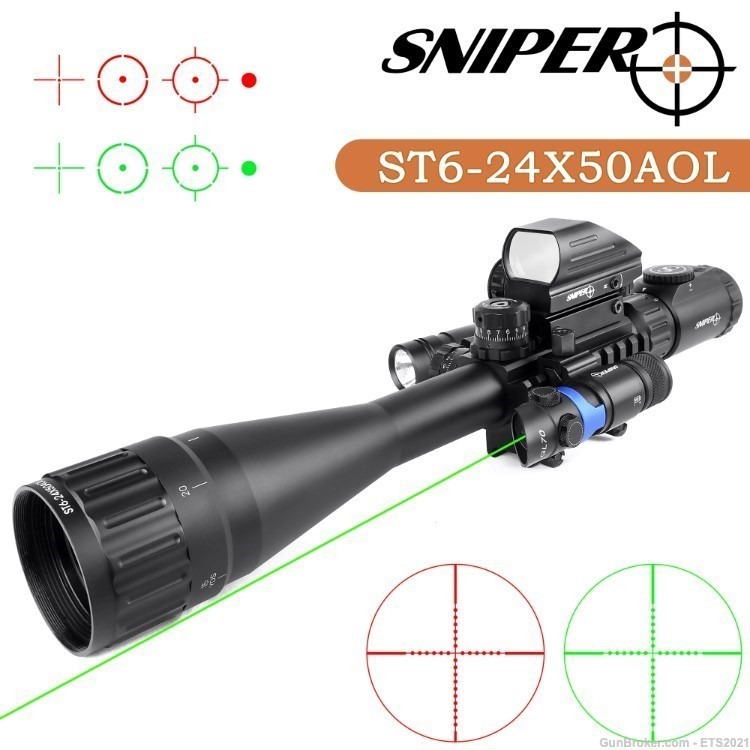 ST6-24x50 Combo Scope Green Laser/ Flashlight/ Holographic Dot Sight-img-5