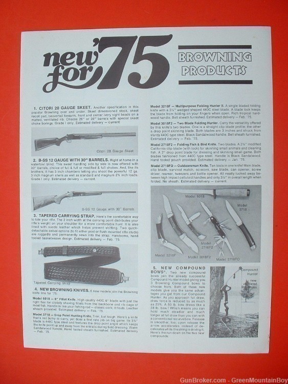 1975 OEM BROWNING New Products Brochure, Products Warranty Statement - XLNT-img-1