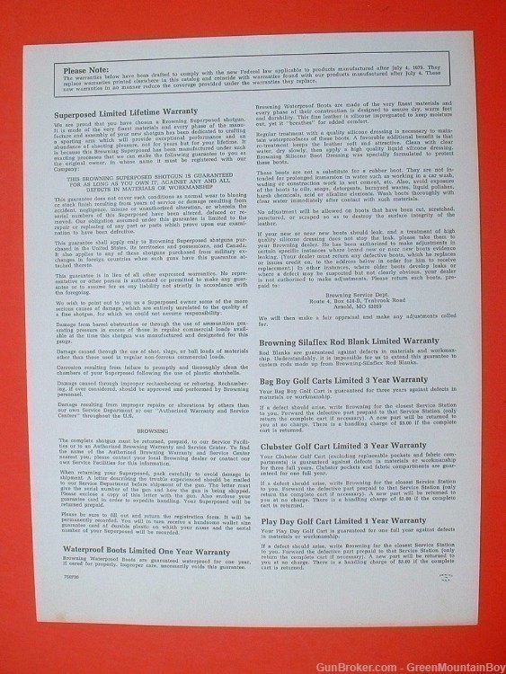 1975 OEM BROWNING New Products Brochure, Products Warranty Statement - XLNT-img-2