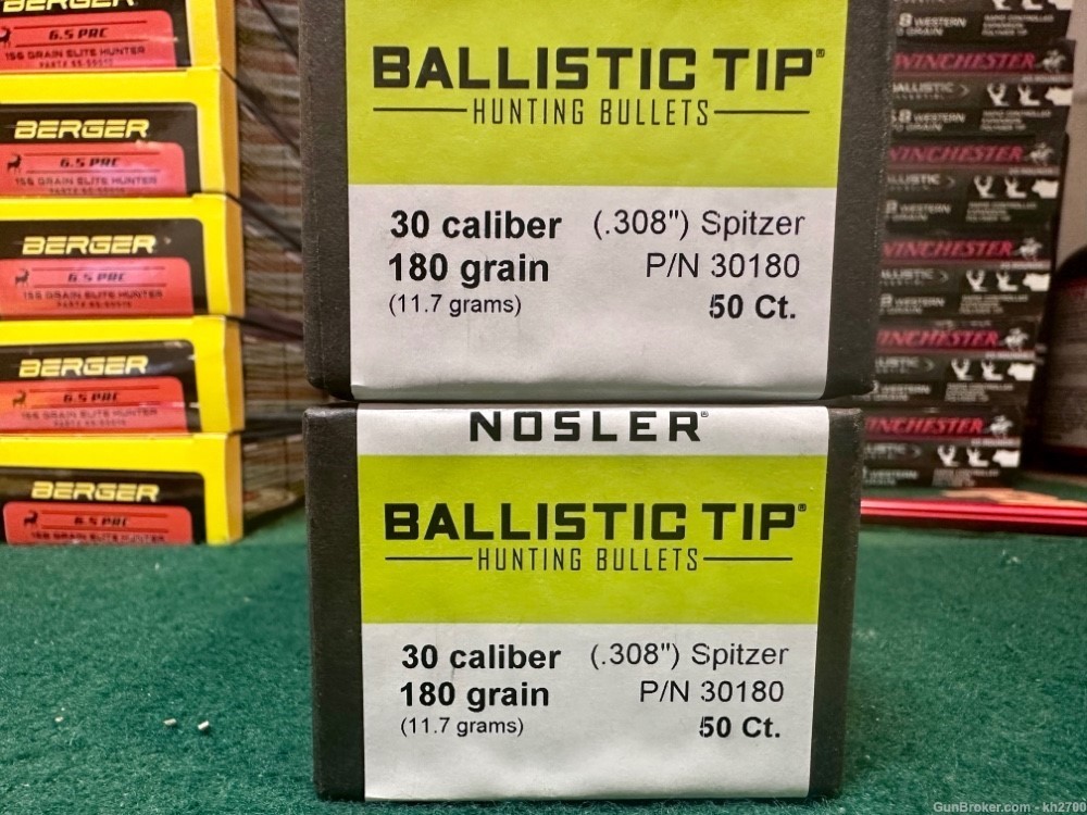 100 qty 30 Cal .308" 180 gr Nosler Ballistic Tip Hunting Bullets-img-0