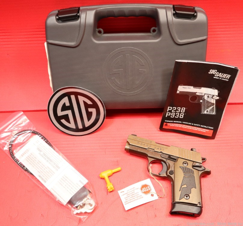 Sig Sauer 938 Spartan II 9mm Distressed Coyote Molon Labe PENNY START -img-1