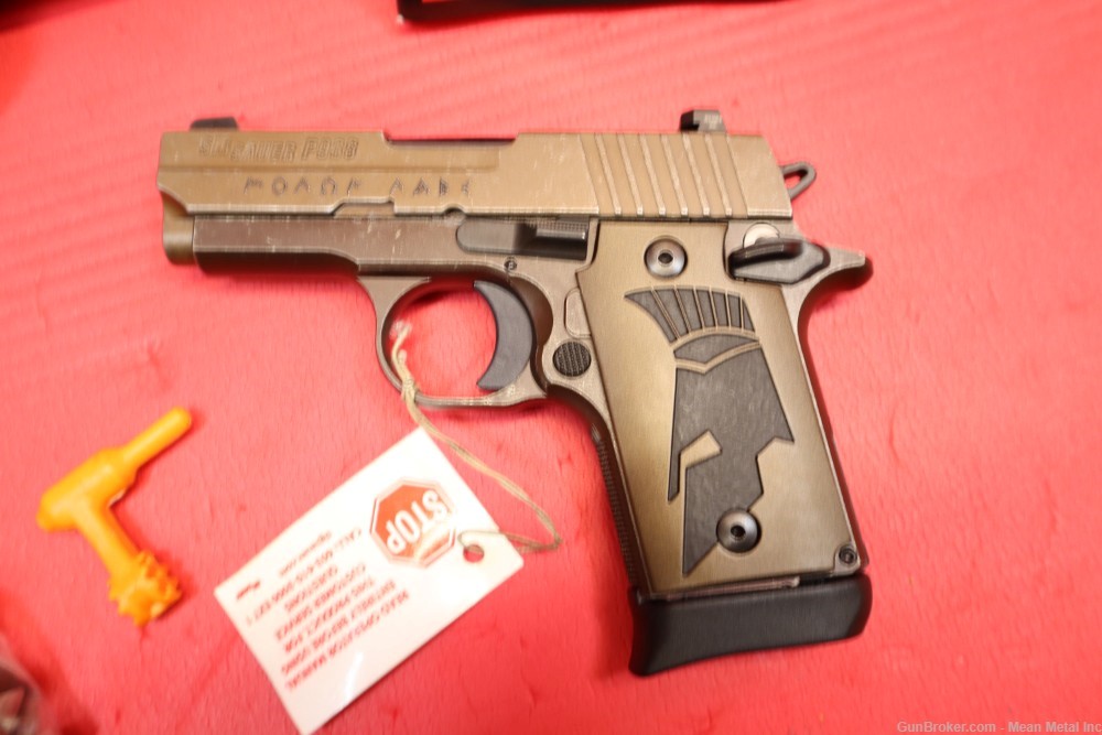 Sig Sauer 938 Spartan II 9mm Distressed Coyote Molon Labe PENNY START -img-4