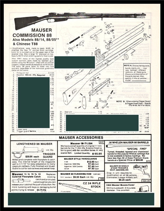 '93 MAUSER Commission 88 88/14 88/05 Rifle Parts List AD-img-0