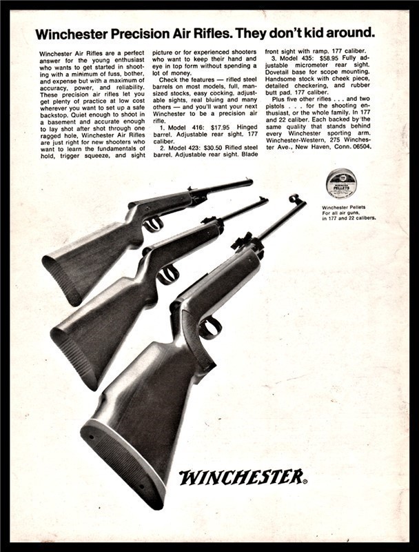 1971 WINCHESTER 416, 423. 435 Air Rifle PRINT AD-img-0