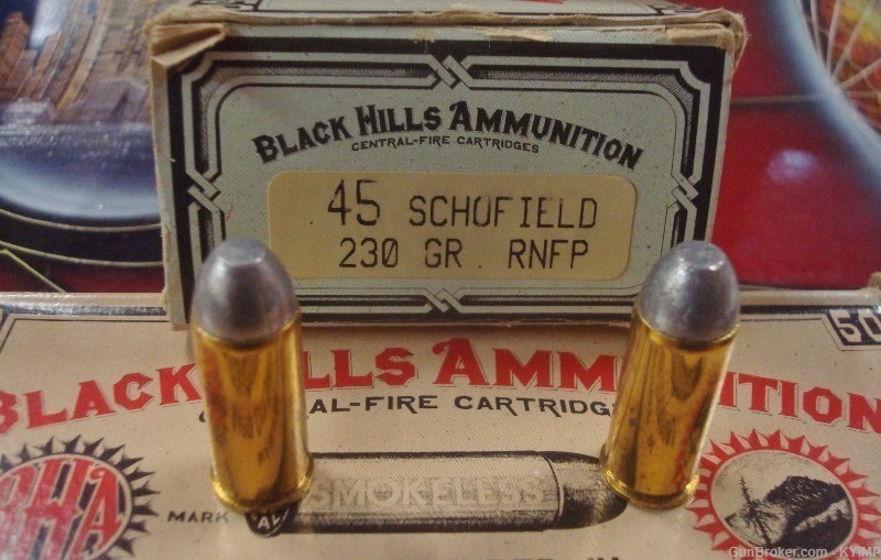 100 BLACK HILLS .45 SCHOFIELD 230 grain RNFP NEW Cowboy brass cased ammo-img-1