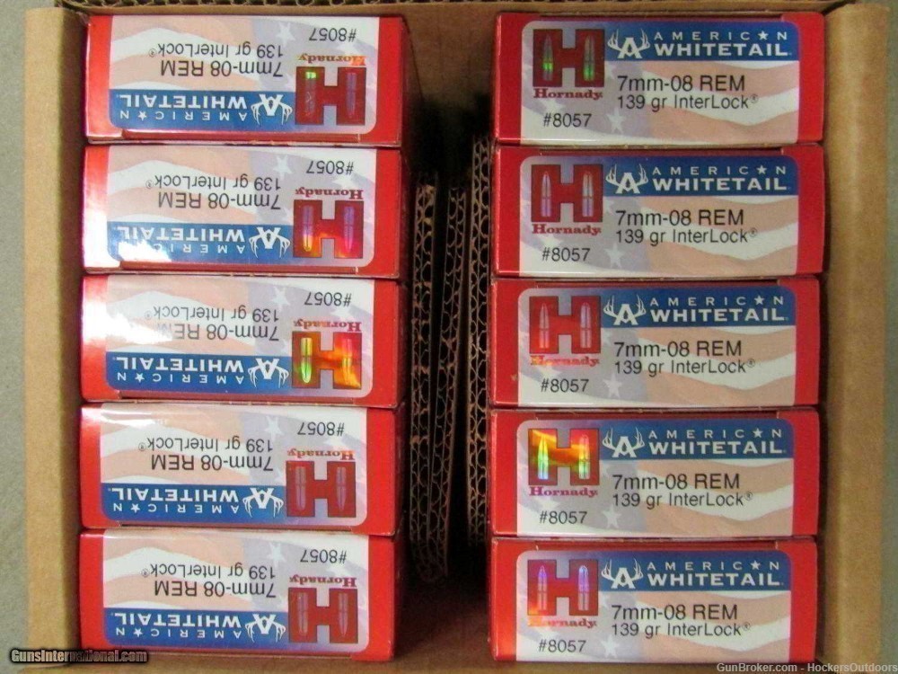 200 Rounds Hornady American Whitetail 7mm-08 REM 139gr Interlock 8057-img-0