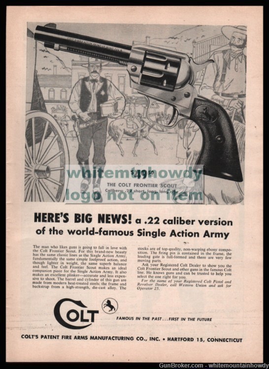 1958 COLT Single Action Frontier Scout Revolver AD Cowboys Old West Sheriff-img-0
