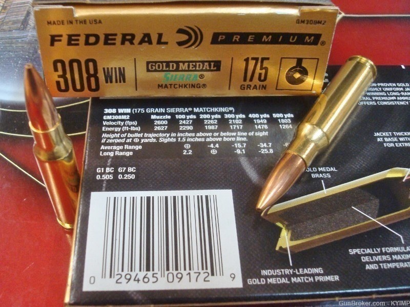 100 Federal Gold Medal 308 Match 175 gr BTHP win GM308M2 New Ammo-img-0