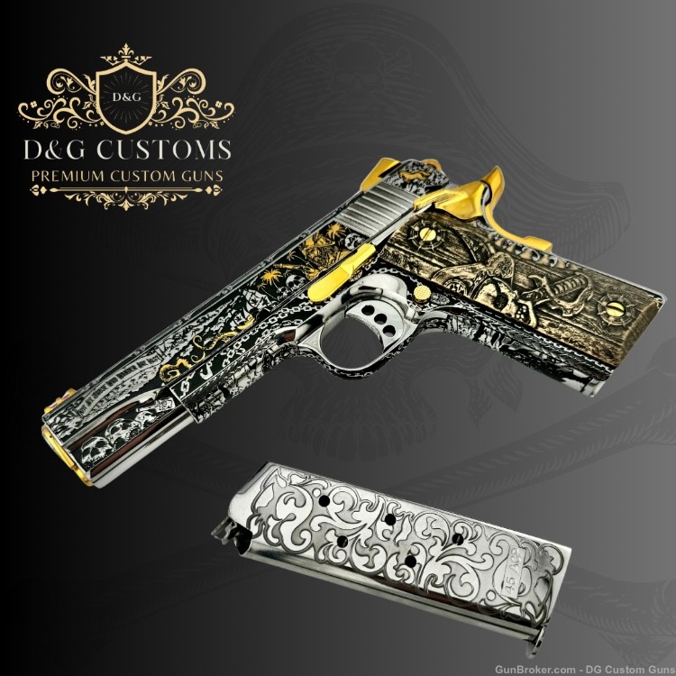 Colt 1911 45acp Pirate engraved collectors series w/ custom grips-img-3