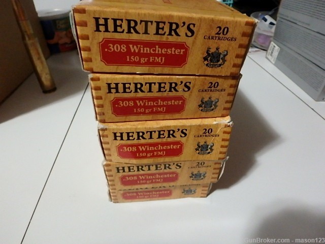 95 RDS OF 308 WINCHESTER IN HERTERS AMMO 150 GR FMJ -img-1
