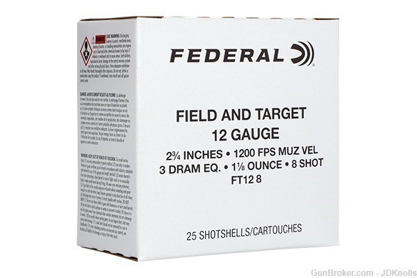 25 ROUNDS Federal 12 ga Field & Target 8-SHOT 2 3/4" 1 1/8oz Fast Ship-img-0