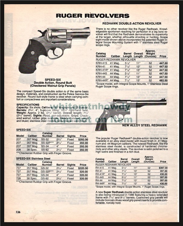 1988 RUGER Speed Six Double Action & Alloy Steel Redhawk Revolver AD-img-0