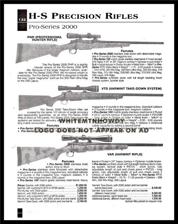 2002 H-S Precision PHR, VTD, VAR Rifle Ad-img-0