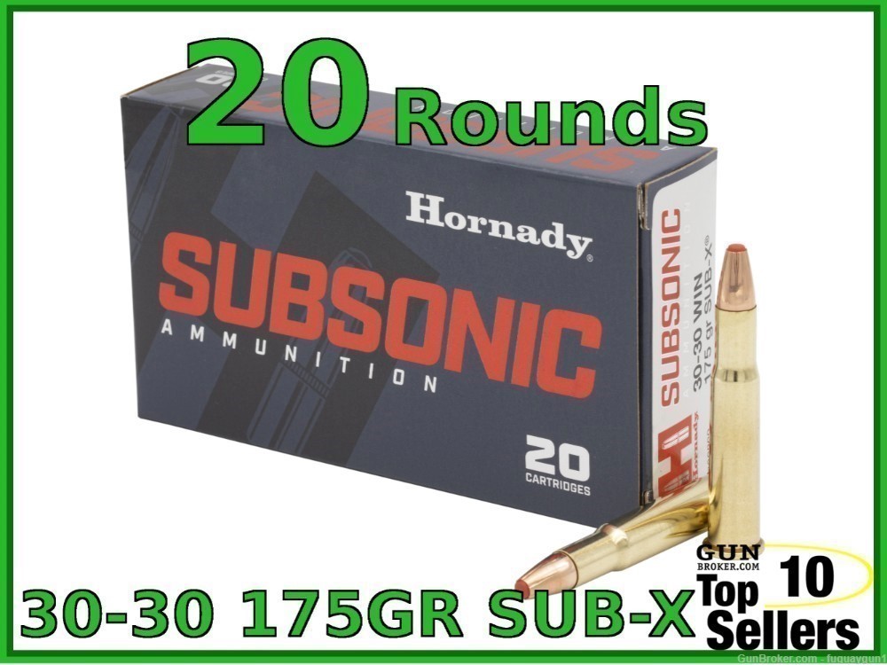 Hornady Subsonic 30-30 Ammo 175 gr SUB-X 80809 Brass Case Polymer Tip 20ct -img-0