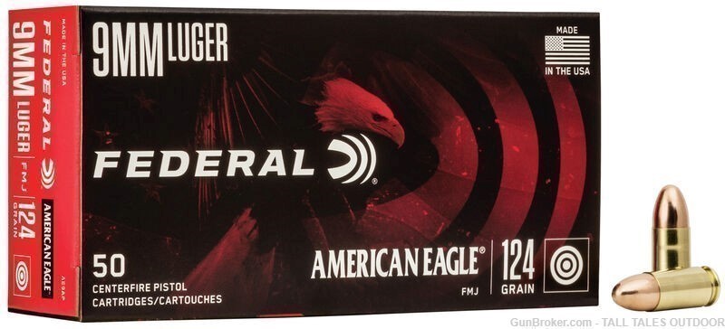Federal American Eagle 9mm 124gr. FMJ 1000 Rounds #AE9AP New-img-0