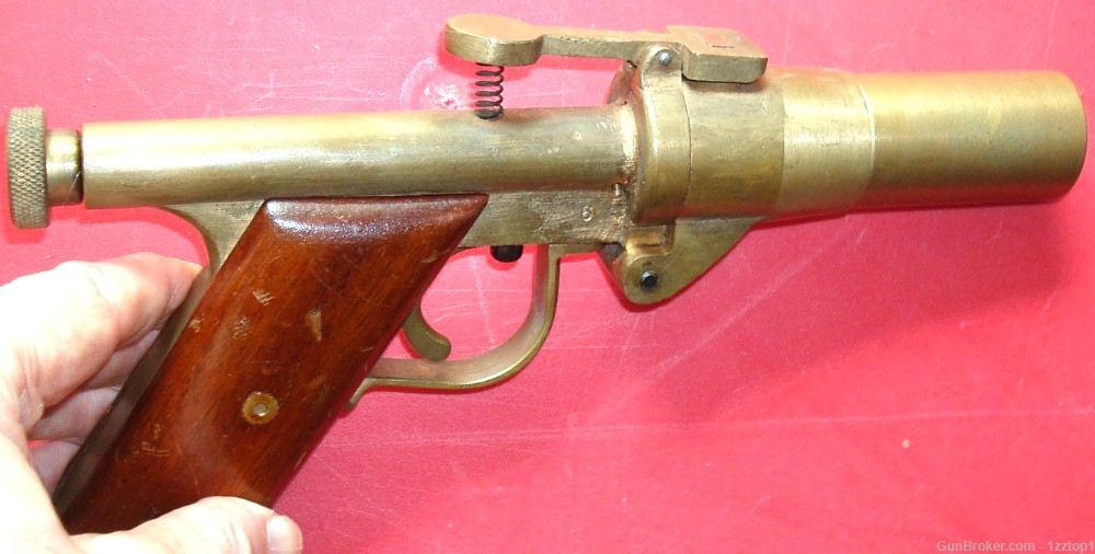 Prototype Brass British Schermuly Flare / Signal Gun - 1 inch Flares. -img-8