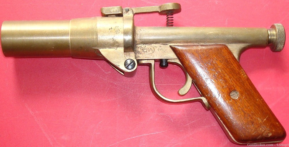 Prototype Brass British Schermuly Flare / Signal Gun - 1 inch Flares. -img-0