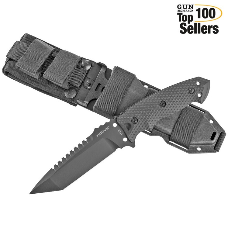 Hogue EX-F01 Fixed Blade Knife, 5.5" Tanto, A2 Tool Steel, G10 Blk Handle-img-0