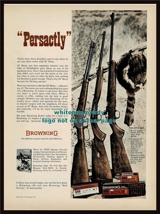 1972 BROWNING BL Lever Action, Automatic and T-Bolt Rifle PRINT AD-img-0