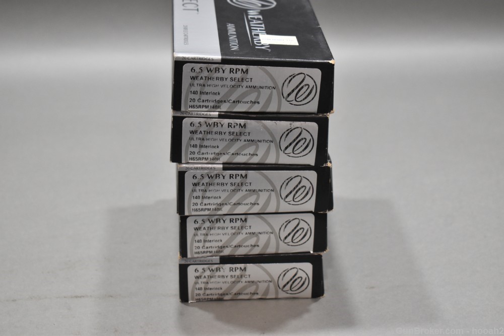 5 Boxes 100 Rds Weatherby Select 6.5 RPM 140G Interlock Ultra High Velocity-img-0