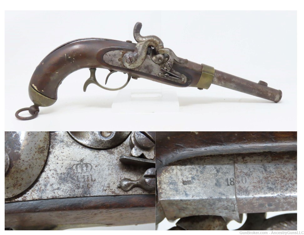 Scarce REGIMENT MARKED Antique PRUSSIAN CAVALRY M1850 Percussion Pistol-img-0