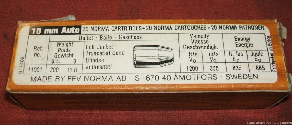 Norma FFV 10mm Auto Ammunition Ammo 20 Rds in Box 200 Gr Exc-img-2