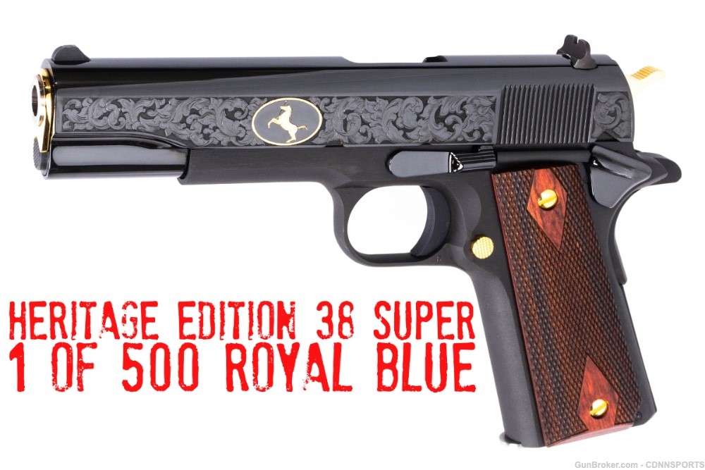 Colt 1911 Heritage Edition 38 Super 70 Series ENGRAVED ROYAL BLUE w/GOLD-img-0