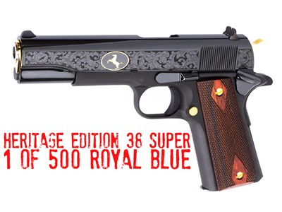 Colt 1911 Heritage Edition 38 Super 70 Series ENGRAVED ROYAL BLUE w/GOLD