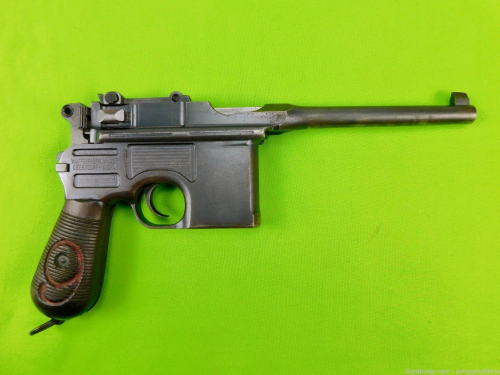 German Germany WW1 Mauser C96 Broomhandle Red 9 9mm Luger Pistol-img-0