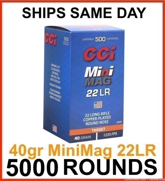 5000 Rounds - CCI Mini-Mag 22 Long Rifle Ammo 40 Grain CPRN -img-0