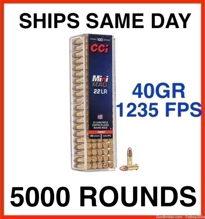 5000 Rounds - CCI Mini-Mag High Velocity 22 Long Rifle Ammo 40 Grain CPRN -img-0
