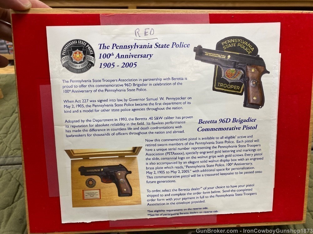 BERETTA 96D PA STATE POLICE 100TH ANNIVERSARY 40 S&W In Presentation Case-img-11