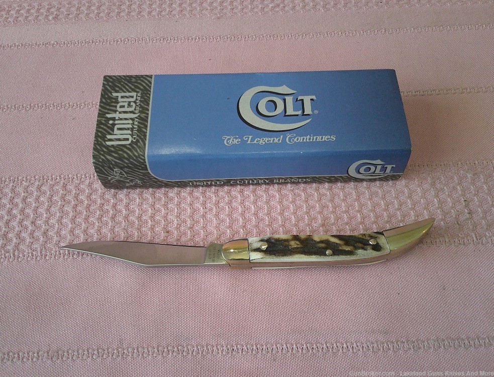 NIB Genuine Colt "THICK STAG" Texas Toothpick Stainless Blade Pocket Knife!-img-5