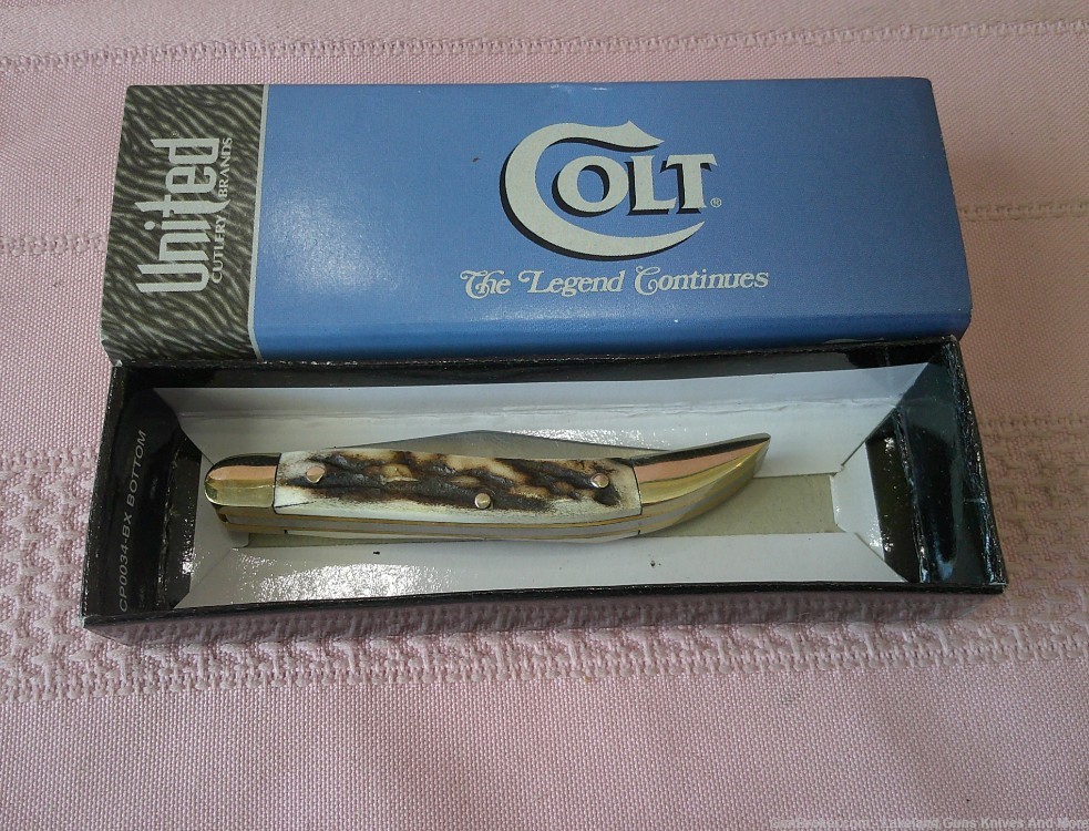 NIB Genuine Colt "THICK STAG" Texas Toothpick Stainless Blade Pocket Knife!-img-11