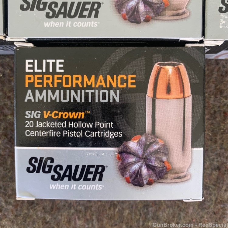 Sig Sauer .357 sig 125 gr JHP V-Crown elite performance ammunition - 200 rd-img-1