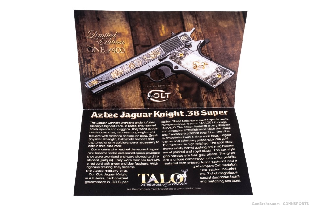 TALO Colt Aztec Jaguar Knight .38 Super 1 of 400 MOST ELABORATE AZTEC 2019-img-11