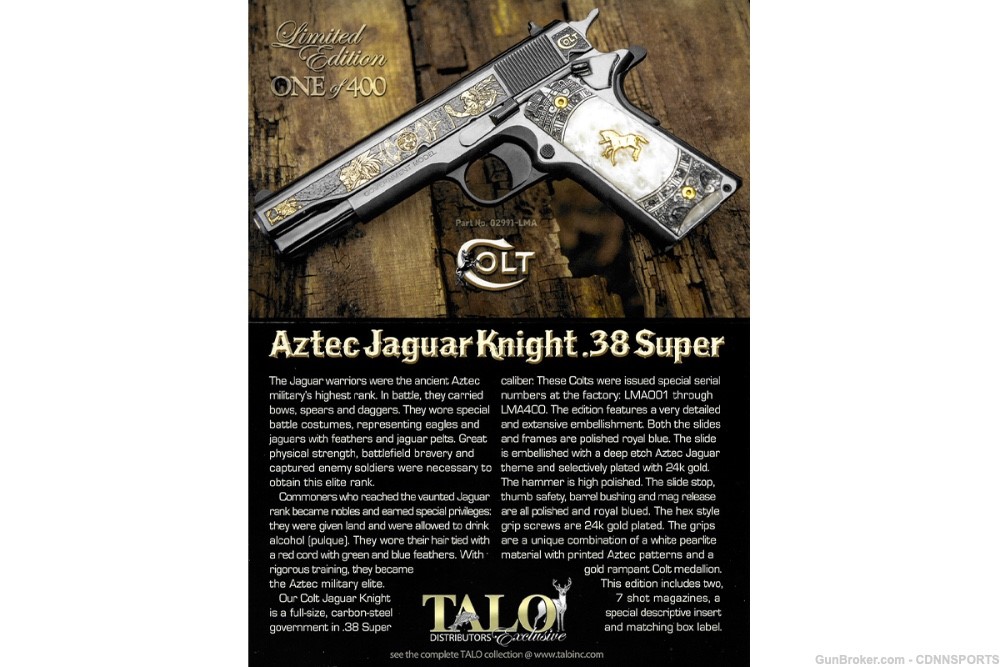 TALO Colt Aztec Jaguar Knight .38 Super 1 of 400 MOST ELABORATE AZTEC 2019-img-14