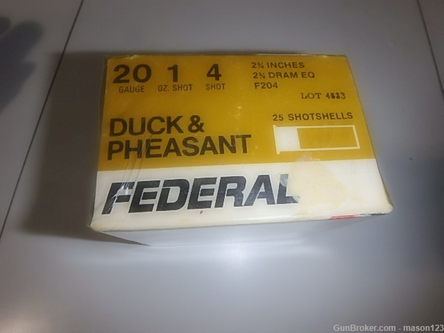 FULL 20 GA FEDERAL DUCK AND PHEASANT BOX NO 4 SHOT 2-3/4 INCH-img-1